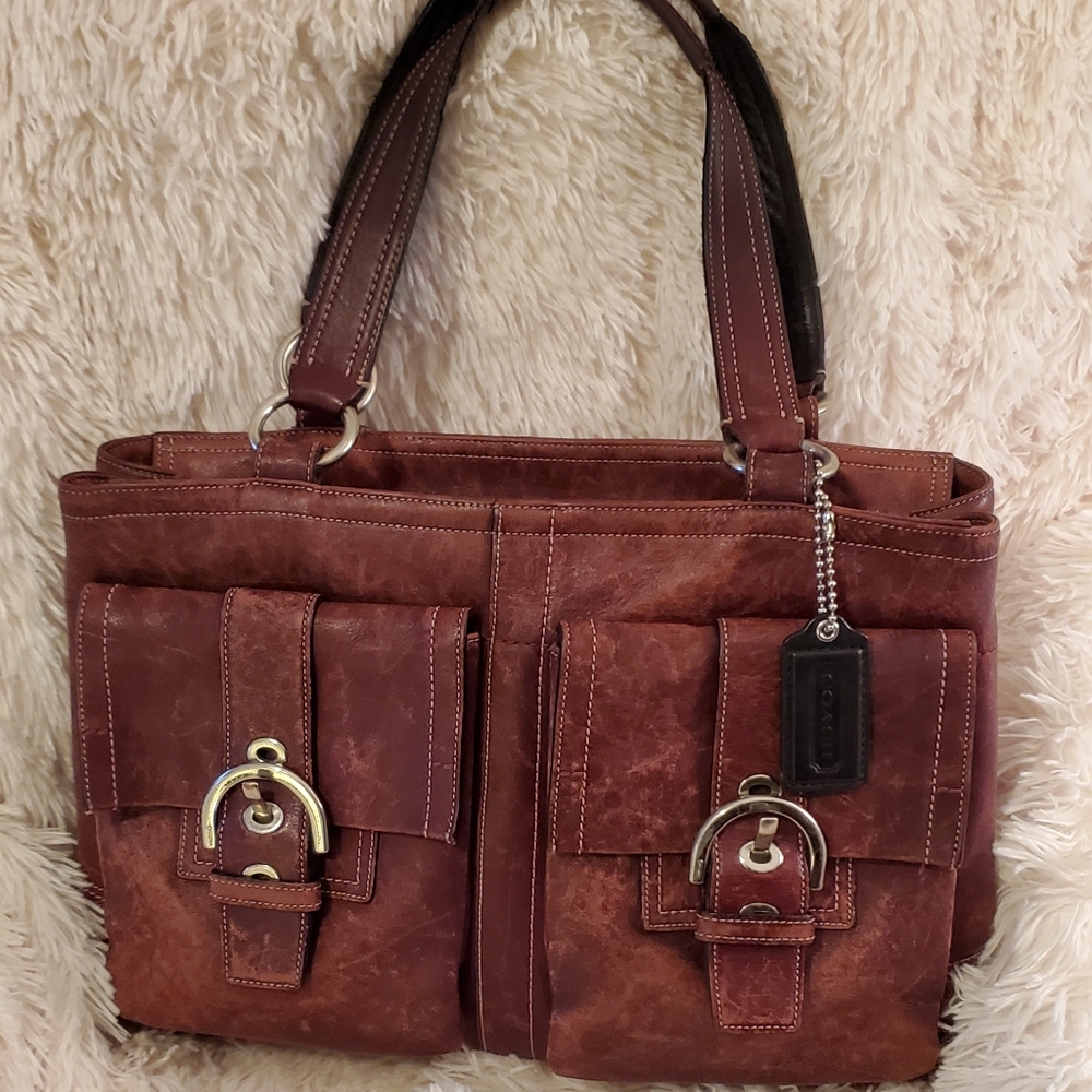 Coach burgundy leather handbag